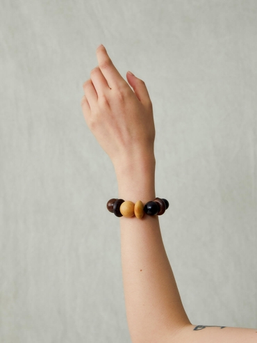 Blessed Fruit, Ebony Boxwood Zebra Wood Carved Beaded Bracelet