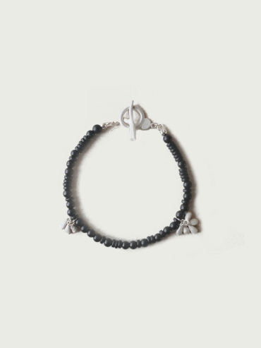 Gourd Seeds, Ebony and  Sterling  Silver Beaded  Bracelet
