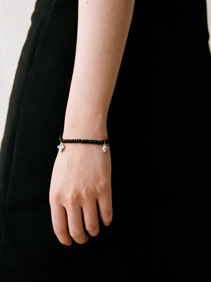 Gourd Seeds, Ebony and  Sterling  Silver Beaded  Bracelet