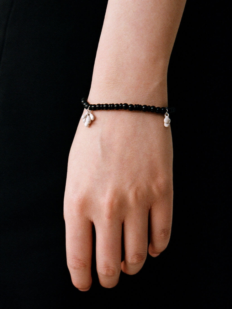 Gourd Seeds, Ebony and  Sterling  Silver Beaded  Bracelet