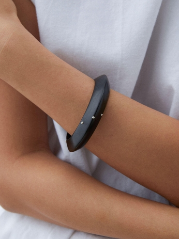 Ju,Ebony and Silver Bangle(Small-M)