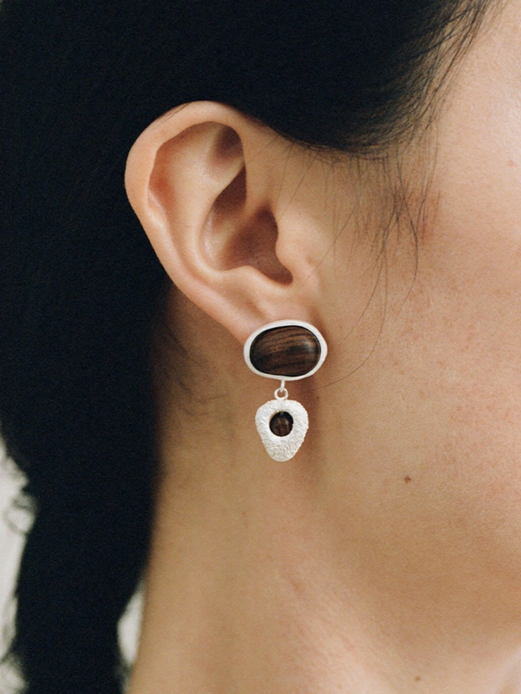 Pip Mismatch  Earrings  in Zebra  Wood