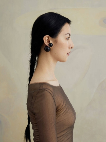 Compounded Large  Orb  Earrings in  Ebony  Wood