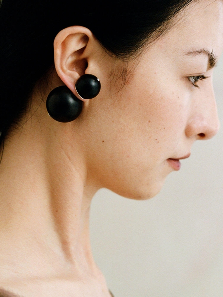 Compounded Large  Orb  Earrings in  Ebony  Wood