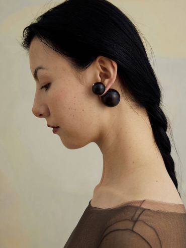 Compounded Large  Orb  Earrings in  Ebony  Wood