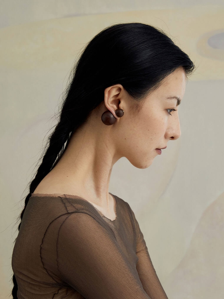 Compounded Small  Orb  Earrings in  Zebra  Wood