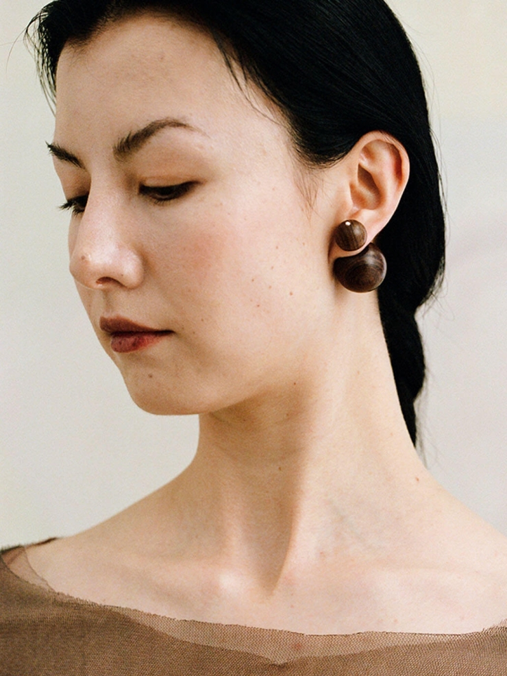 Compounded Small  Orb  Earrings in  Zebra  Wood