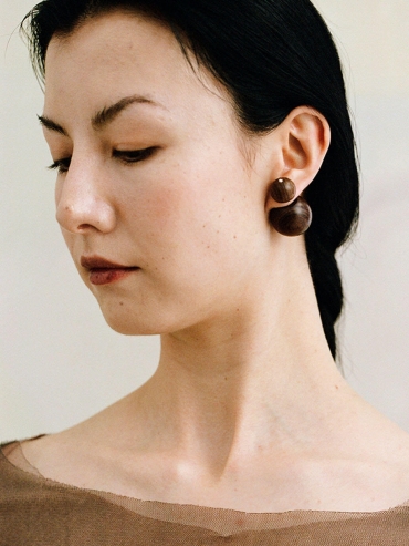 Compounded Small  Orb  Earrings in  Zebra  Wood