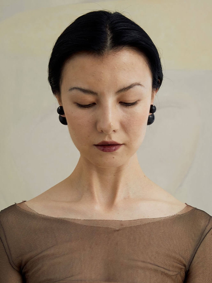 Compounded Small  Orb  Earrings in  Ebony  Wood