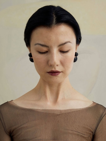 Compounded Small  Orb  Earrings in  Ebony  Wood