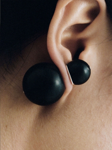 Compounded Small  Orb  Earrings in  Ebony  Wood