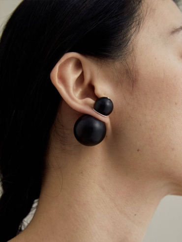 Compounded Small  Orb  Earrings in  Ebony  Wood