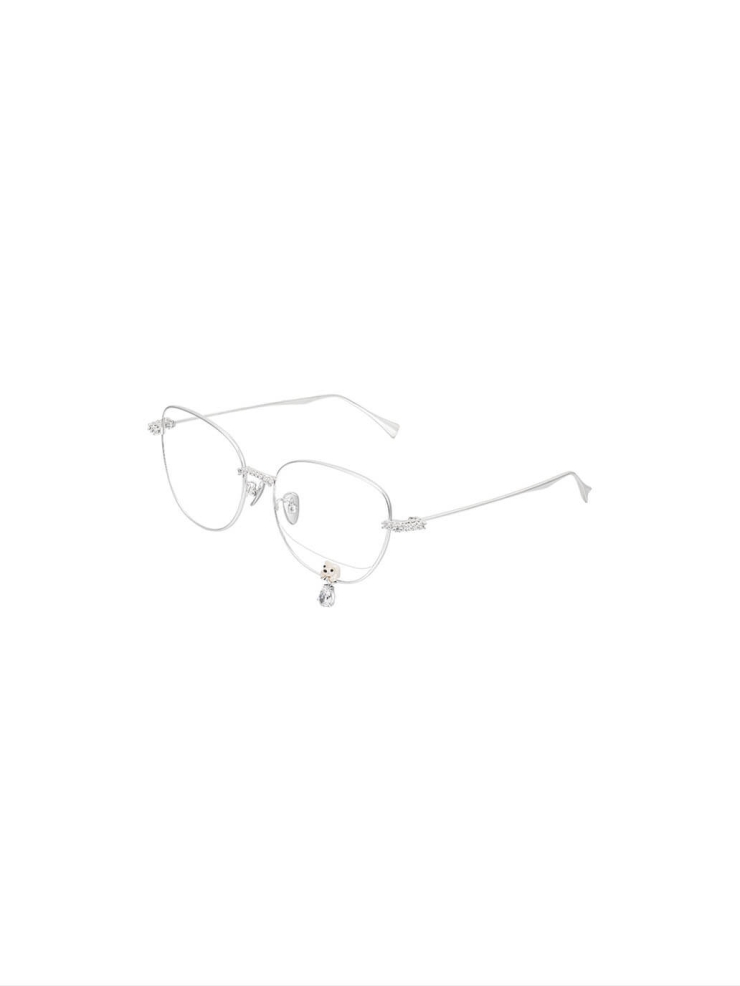 Silver Velvet Bear Pendant Glasses with Gem Accents