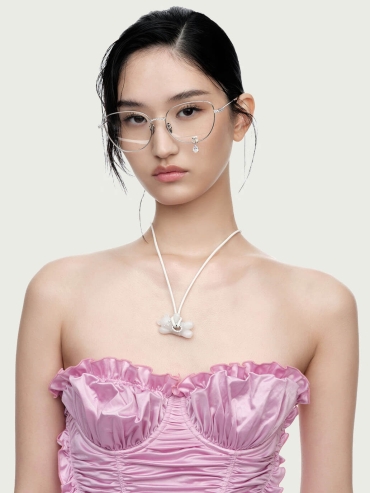 Silver Velvet Bear Pendant Glasses with Gem Accents