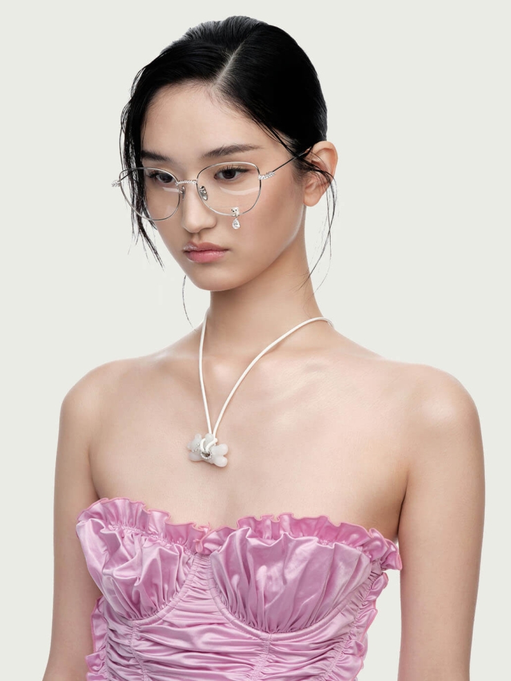 Silver Velvet Bear Pendant Glasses with Gem Accents