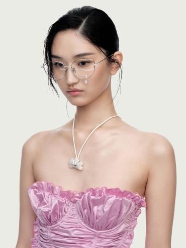 Silver Velvet Bear Pendant Glasses with Gem Accents