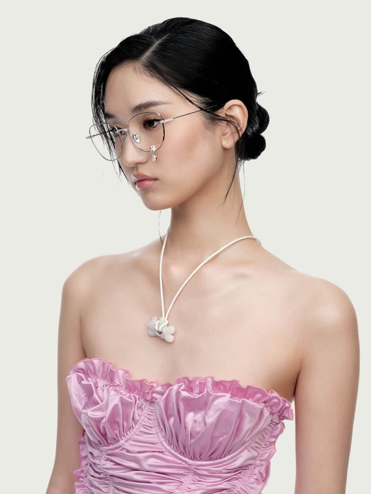 Silver Velvet Bear Pendant Glasses with Gem Accents