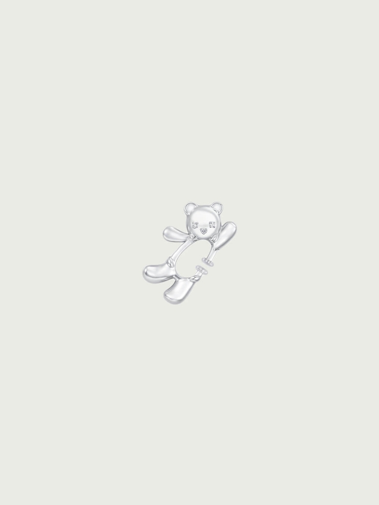 Silver Waving Bear Spring Ear Cuff - Single Right