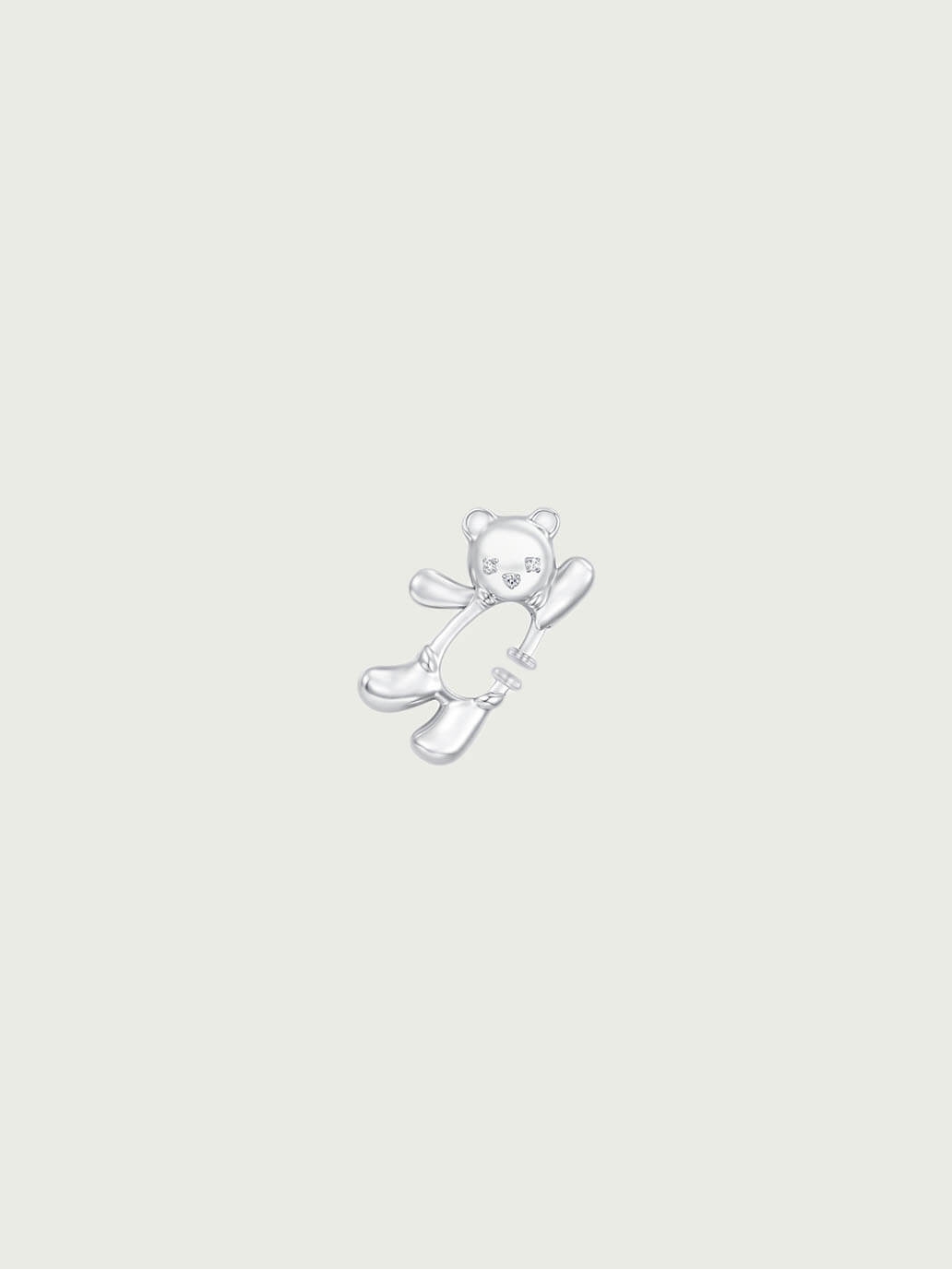 Silver Waving Bear Spring Ear Cuff - Single Right