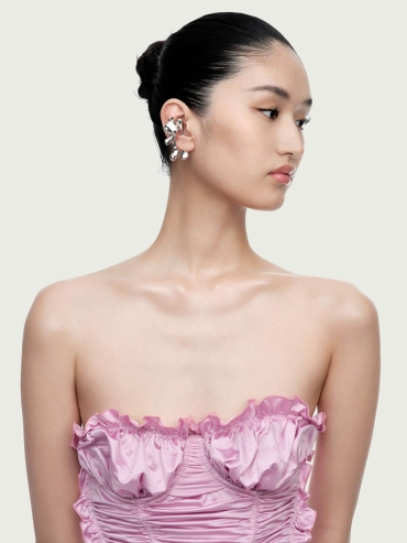 Silver Waving Bear Spring Ear Cuff - Single Right