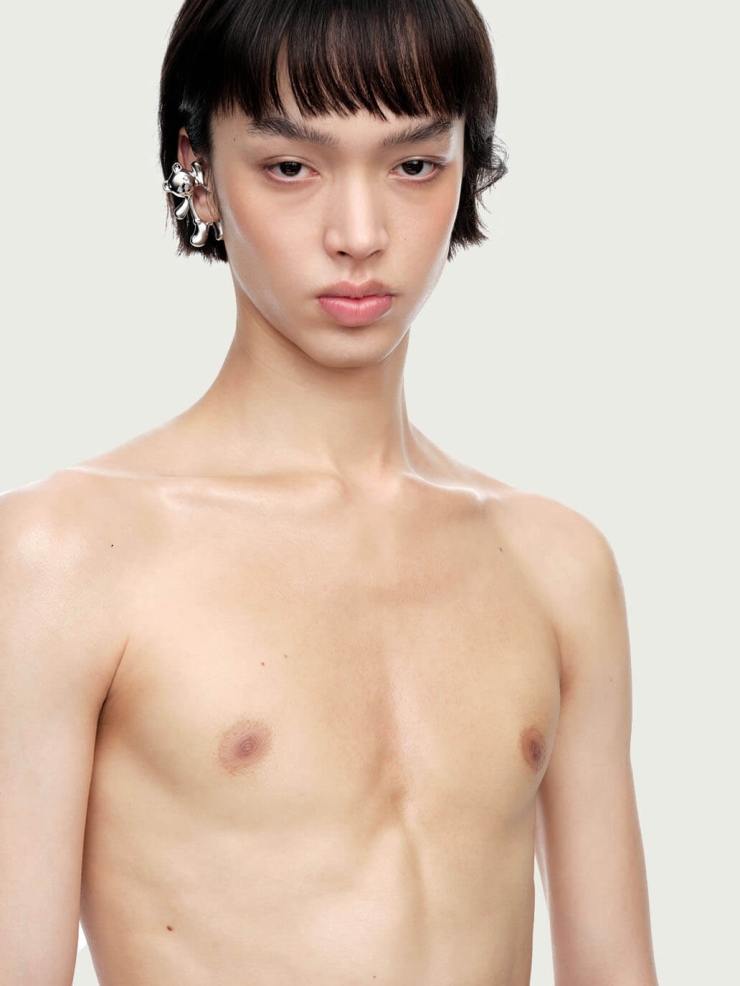 Silver Waving Bear Spring Ear Cuff - Single Right