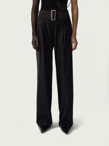 Black Low-Rise Wide-Leg Tailored Wool Pants