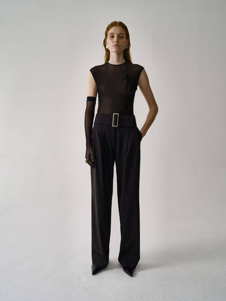 Black Low-Rise Wide-Leg Tailored Wool Pants