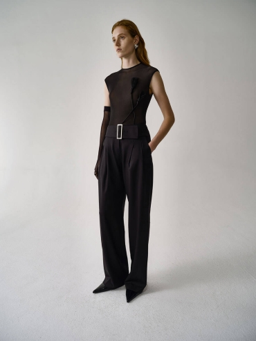 Black Low-Rise Wide-Leg Tailored Wool Pants
