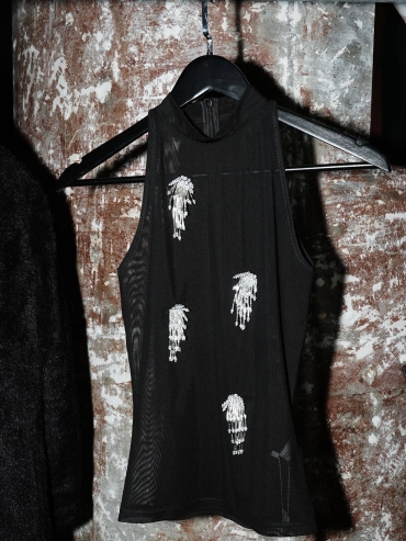 Black Beaded Fringe Fitted Sleeveless Top-Opaque