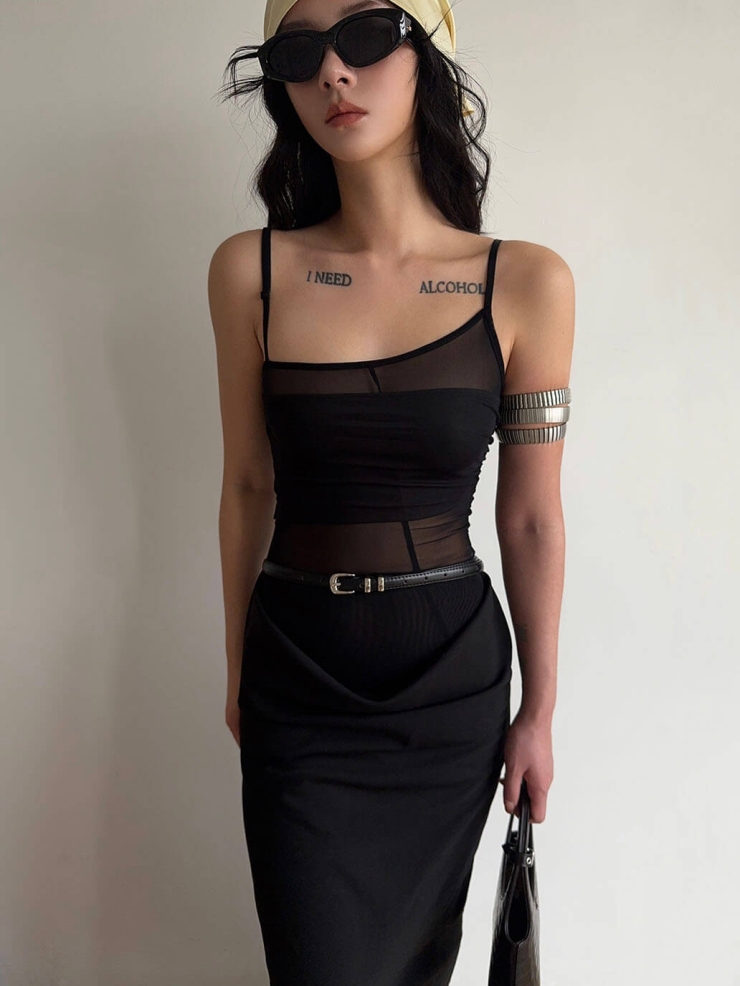 Black Removable-Sleeve Fitted Bodysuit