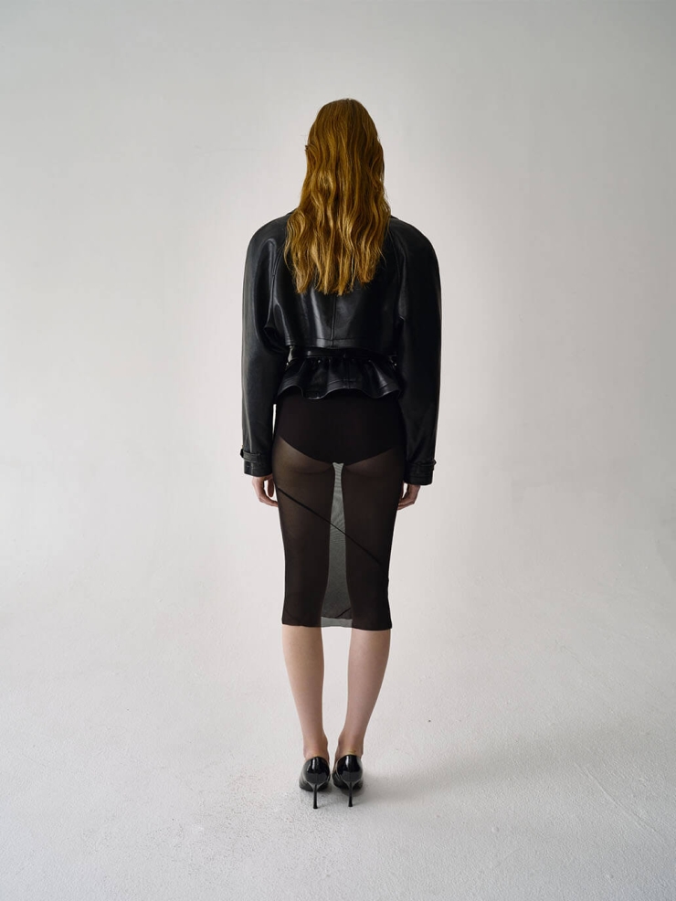 Black Leather Short Oversized Cinched Trench Coat