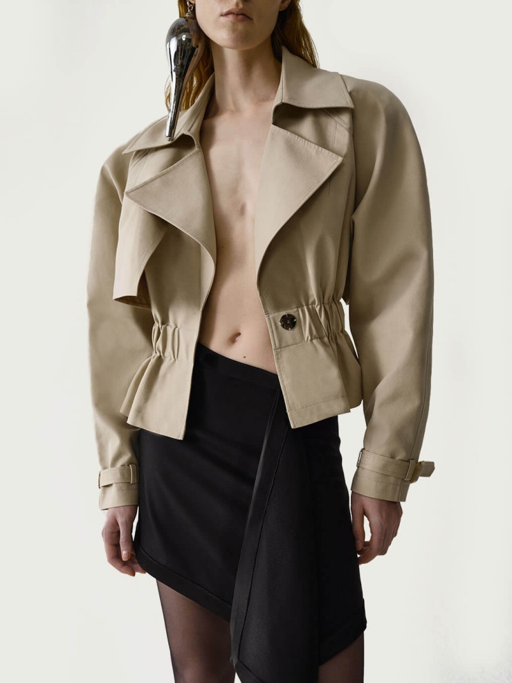 Khaki Short Oversized Cinched Trench Coat