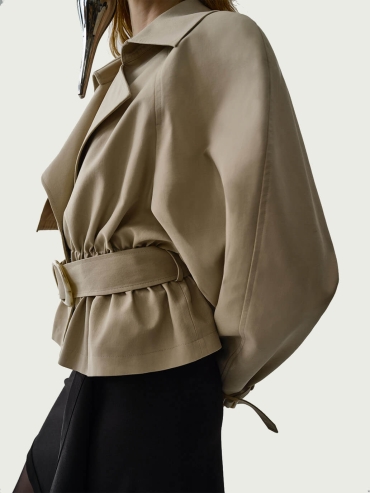 Khaki Short Oversized Cinched Trench Coat