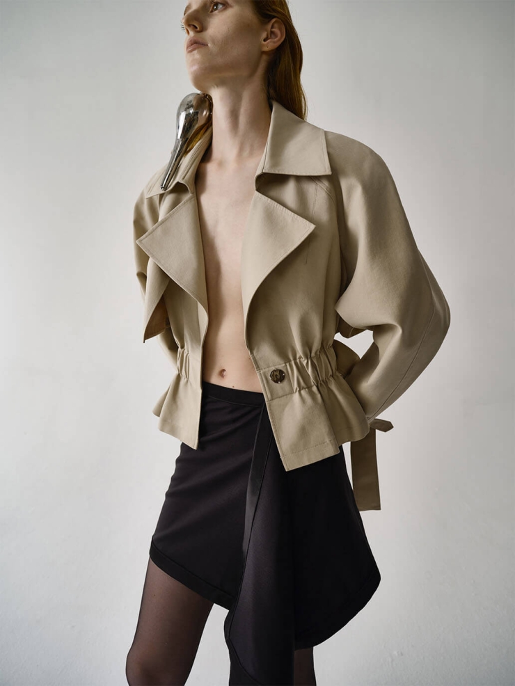 Khaki Short Oversized Cinched Trench Coat