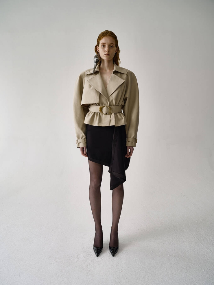 Khaki Short Oversized Cinched Trench Coat