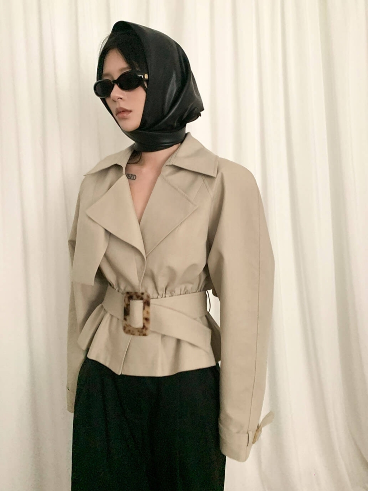 Khaki Short Oversized Cinched Trench Coat