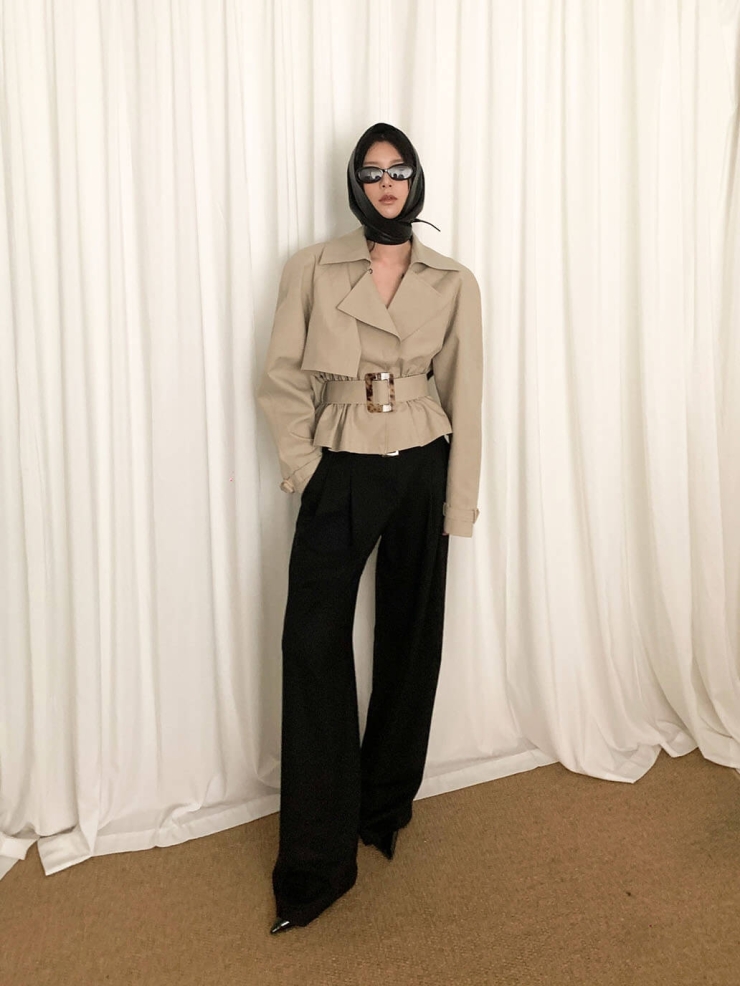 Khaki Short Oversized Cinched Trench Coat