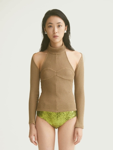 Khaki Two-Piece Fitted Knit Top