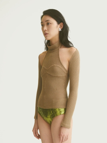 Khaki Two-Piece Fitted Knit Top