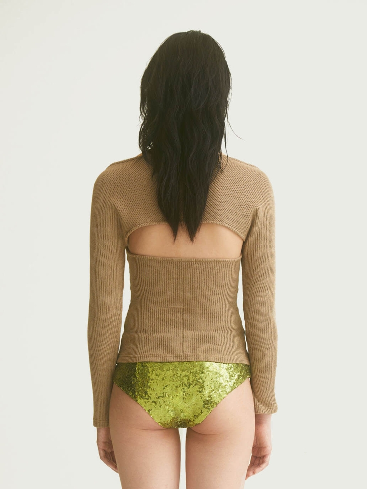 Khaki Two-Piece Fitted Knit Top