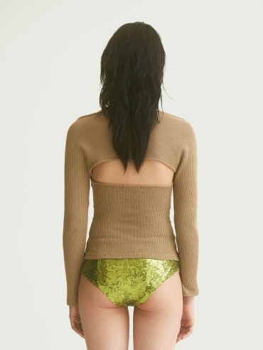 Khaki Two-Piece Fitted Knit Top