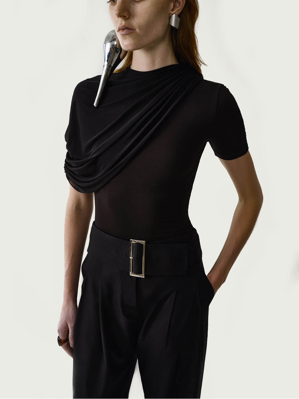 Black Asymmetric Stretch Fitted Top