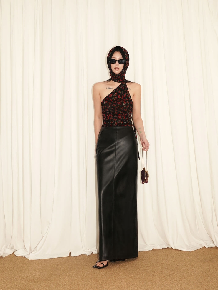 Black Print Backless Camisole