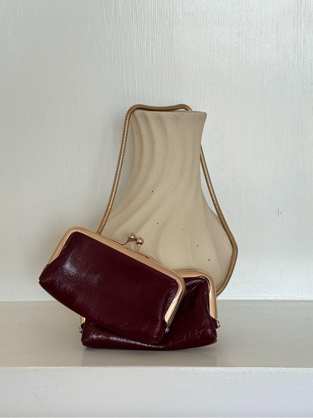 Red Top-Grain Leather Chain Frame Bag