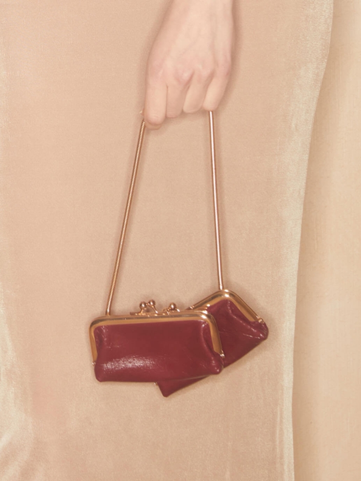 Red Top-Grain Leather Chain Frame Bag