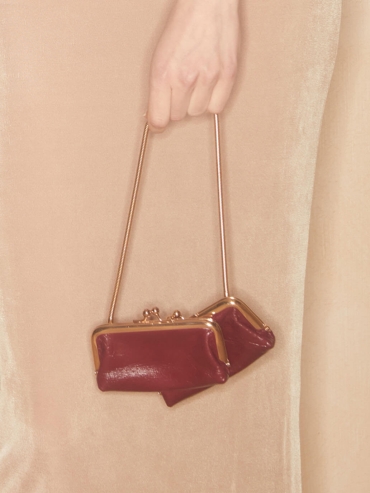 Red Top-Grain Leather Chain Frame Bag