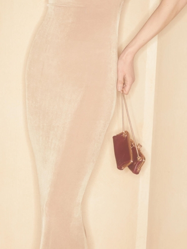 Red Top-Grain Leather Chain Frame Bag