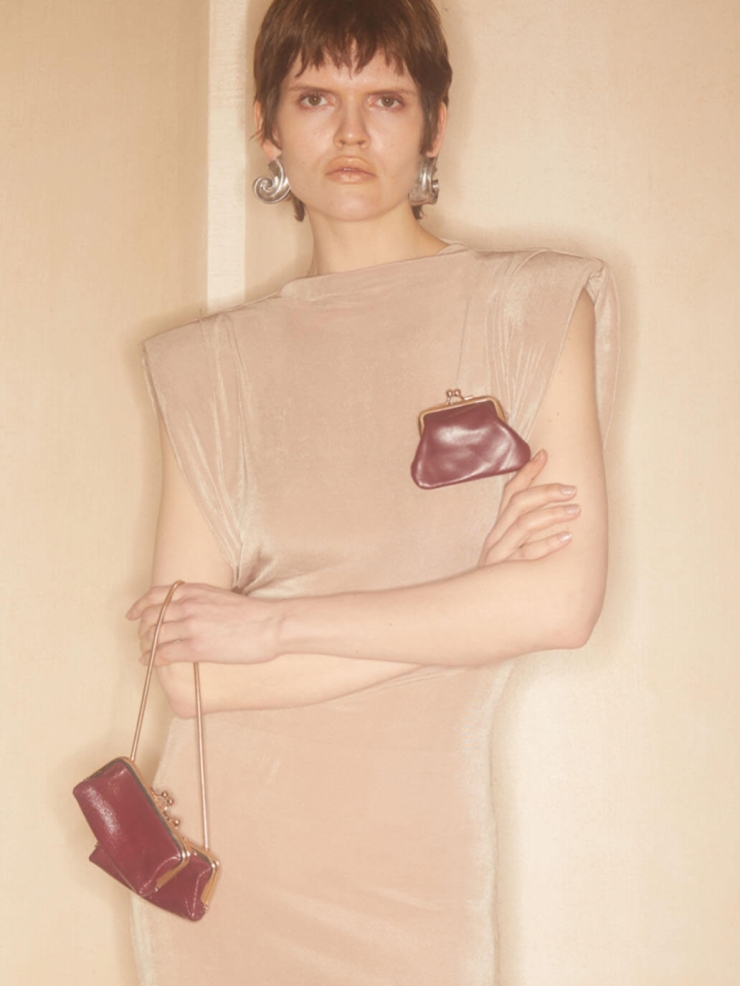 Red Top-Grain Leather Chain Frame Bag