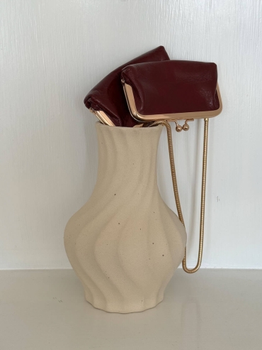 Red Top-Grain Leather Chain Frame Bag