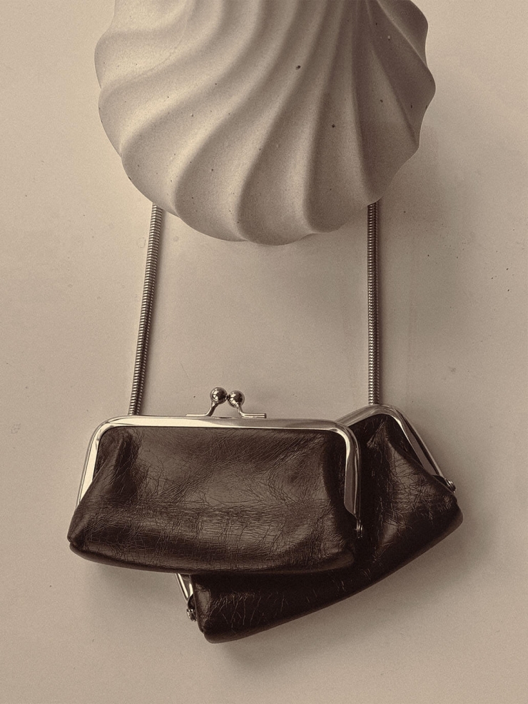 Red Top-Grain Leather Chain Frame Bag